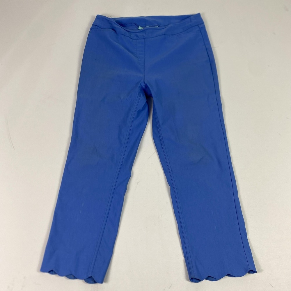 Anthonys Resort Wear Pants Womens 12 Blue Cropped Scallop Hem Capri Pull On